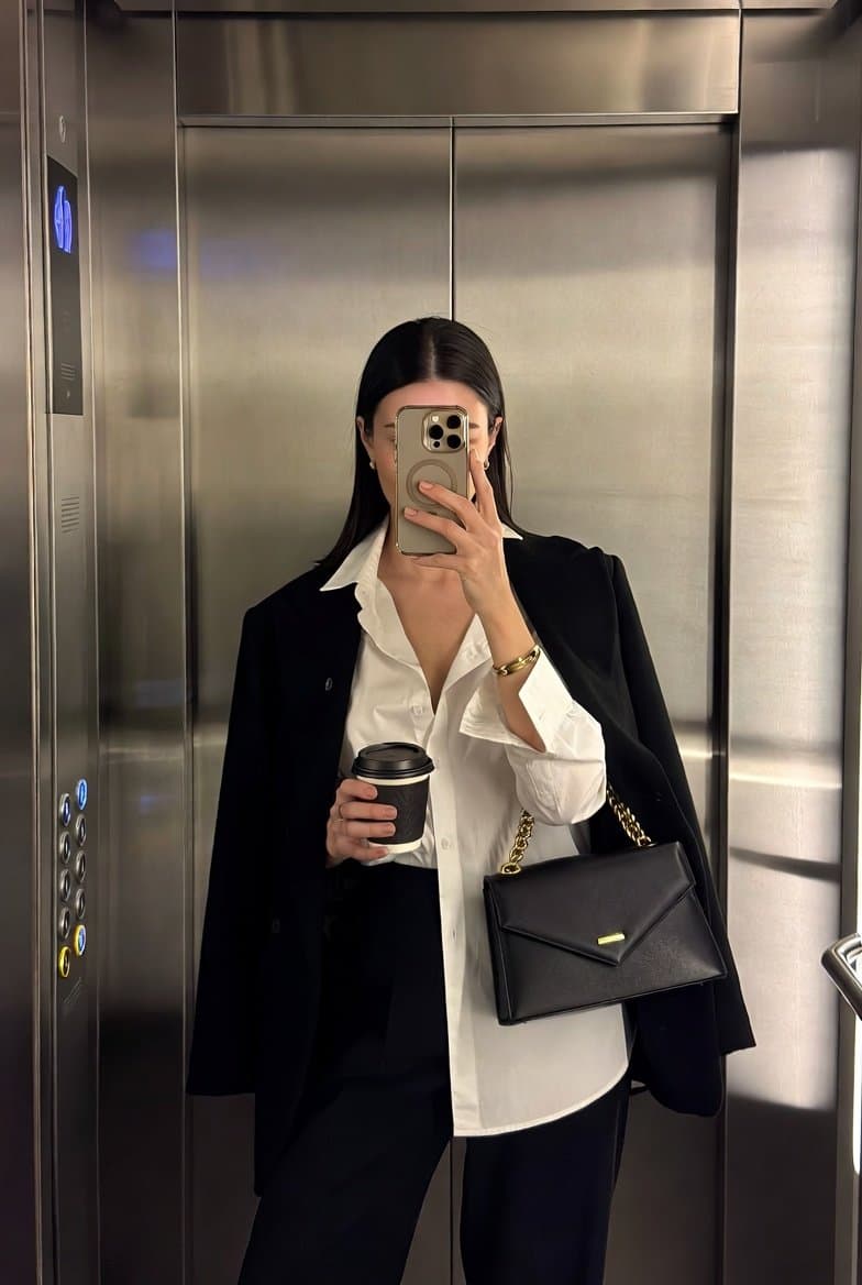 iPhone Mirror Selfie with Old Money Corporate Elegance Vibe — example 2
