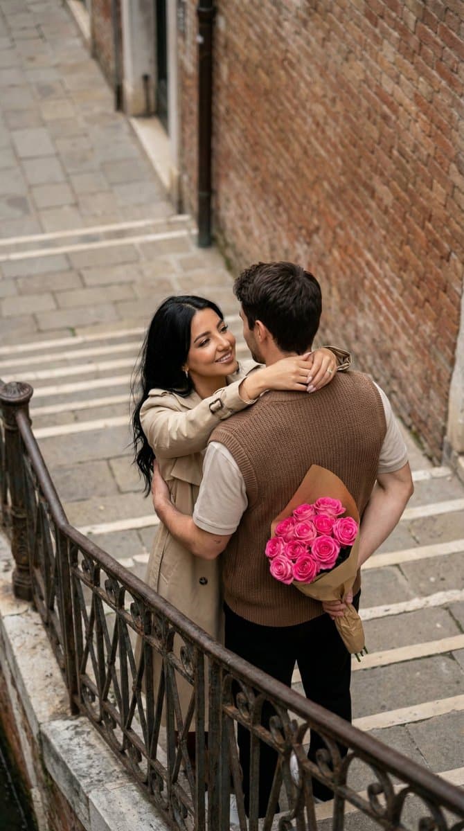 Overhead Candid City Stairs Romance — example 1