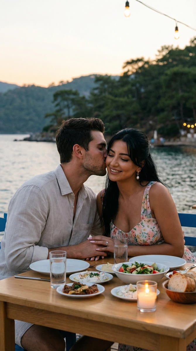 JSON Prompt for Candid Seaside Dinner Romance — example 1