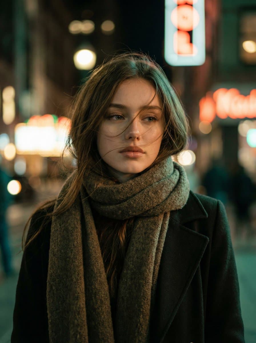 Cinematic Night Portrait of a Young Woman — example 1