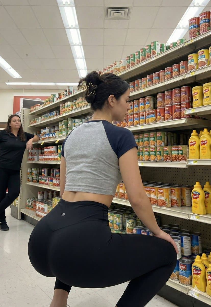 Exaggerated Hourglass Figure in Grocery Aisle — example 1