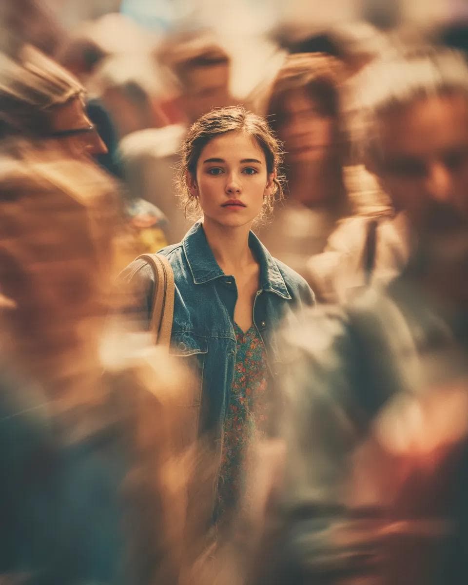 Cinematic Portrait with Motion Blur Crowd
