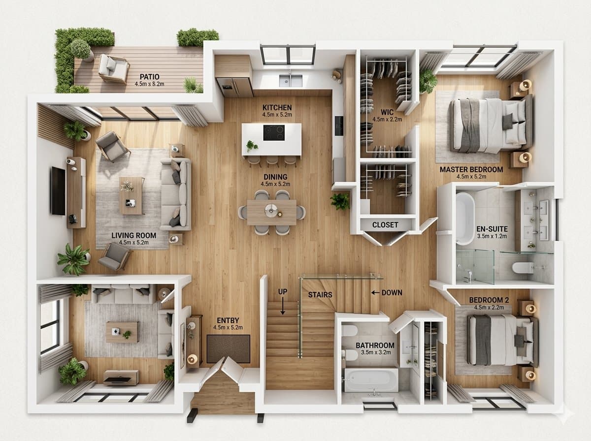 Modern Home Interior Architectural Blueprint Prompt