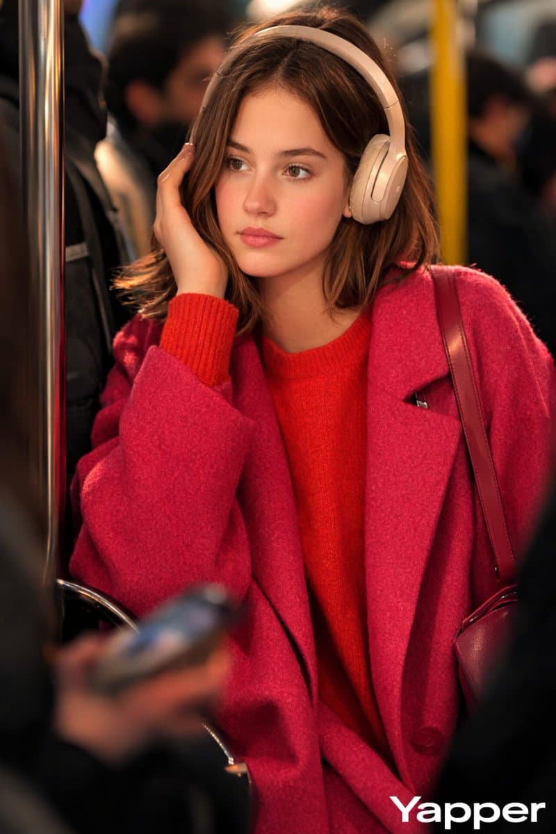 Luxury Campaign Photo in Metro Train with Headphones — example 2
