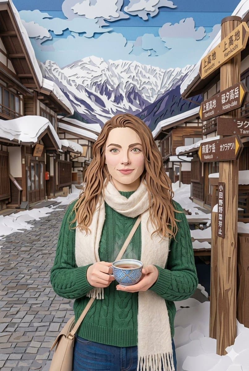 Snowy Japanese Village Winter Illustration — example 2