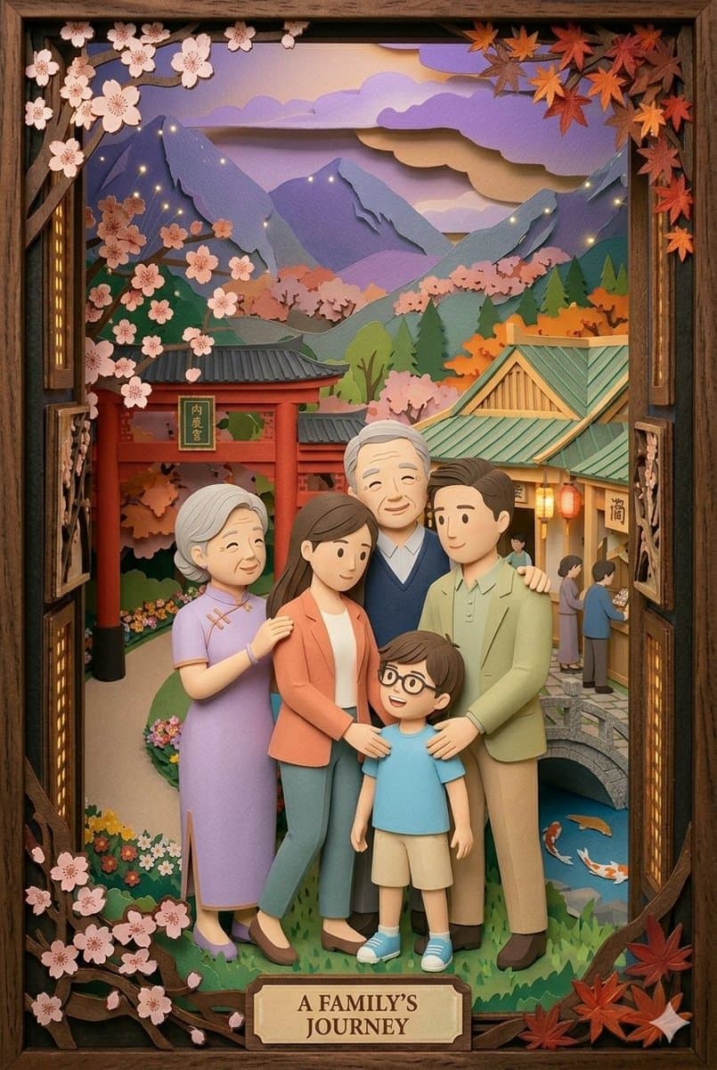 Japanese Paper-Cut Family Diorama — example 3