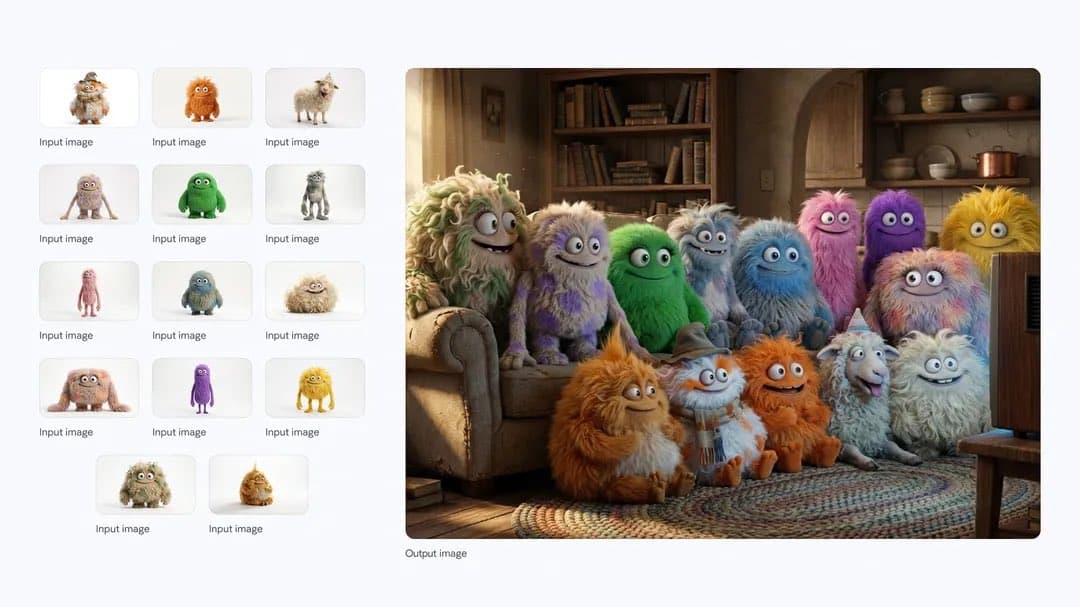 Cozy TV-watching group of fluffy characters