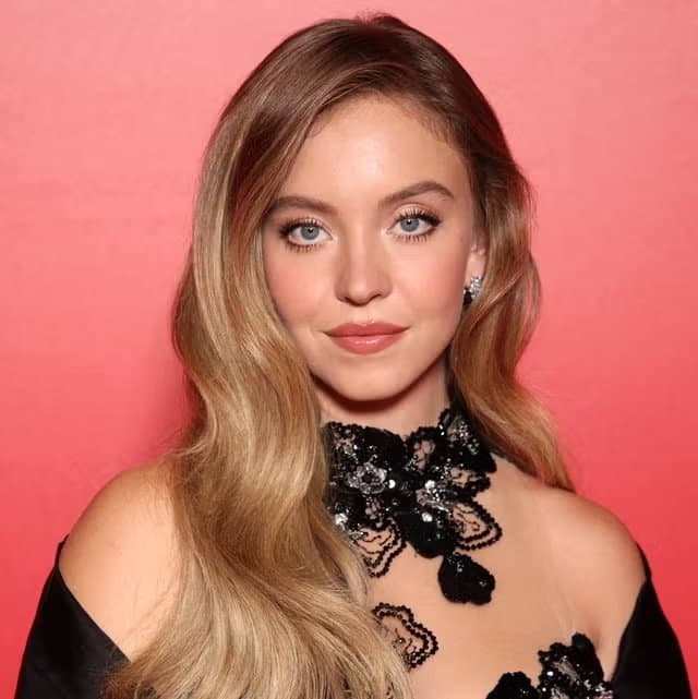 Sydney Sweeney Red Carpet Portrait with Lace Collar